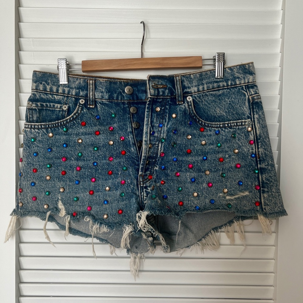 The Kooples Blue Jean Shorts with Colorful Pattern